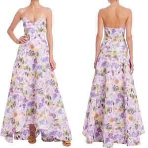 Badgley Mischka Floral Lilac Strapless Fit-and-Flare High-Low Gown (Sz: 4) $990